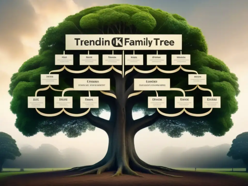 Árbol genealógico detallado: evolución de apellidos con X Árbol genealógico detallado con evolución de apellidos X a lo largo de la historia, retratando ancestros en retratos a lo largo del tiempo