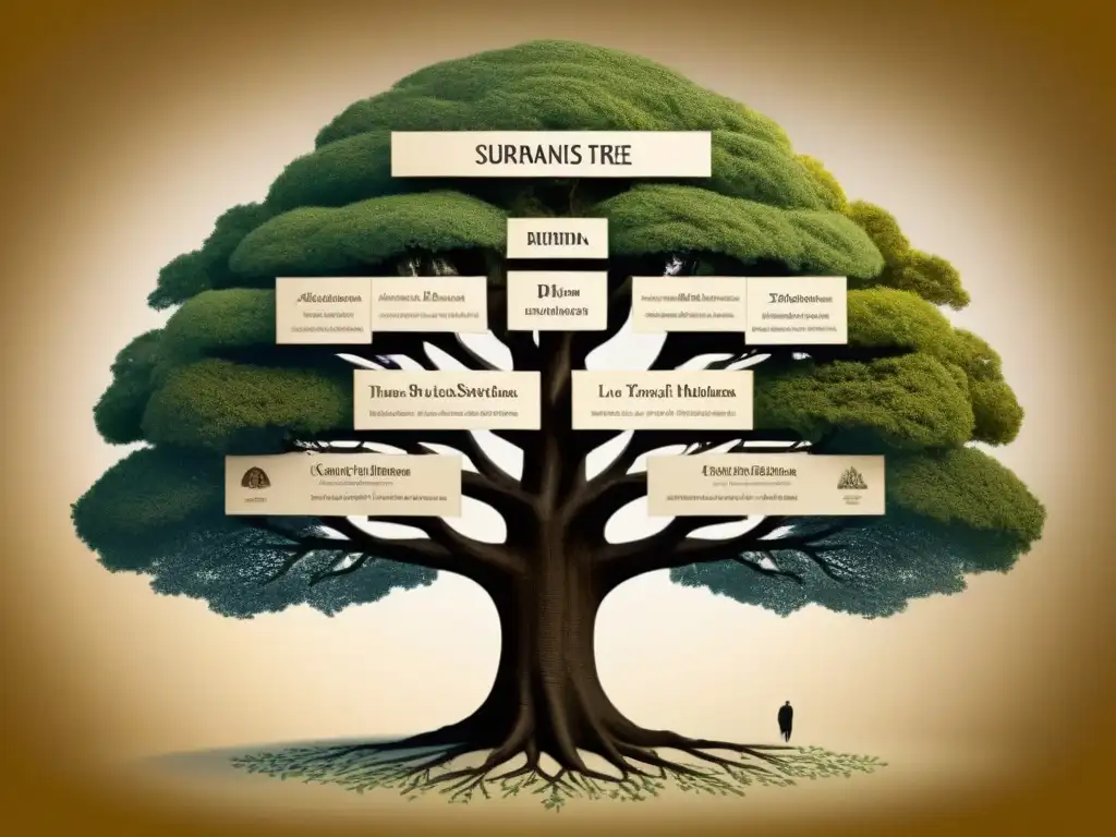 Un árbol genealógico detallado muestra cómo la migración altera la composición de apellidos a lo largo de los continentes