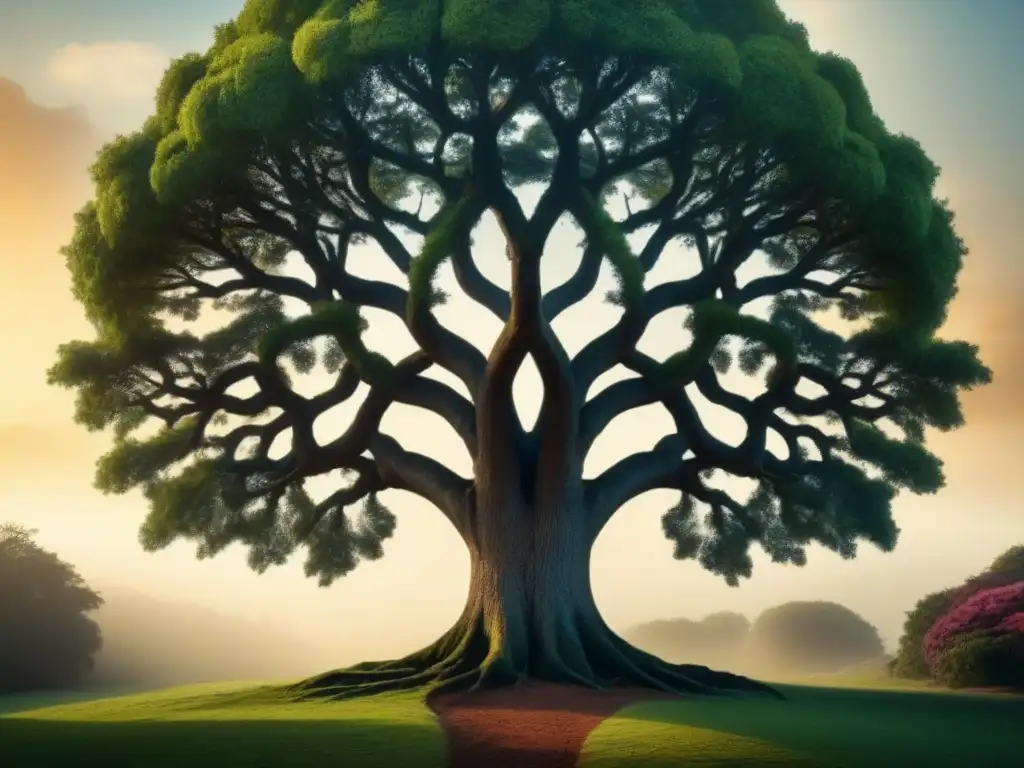 Un árbol genealógico detallado conectado con ADN, simbolizando las mejores conexiones genealógicas entre 23andMe y AncestryDNA