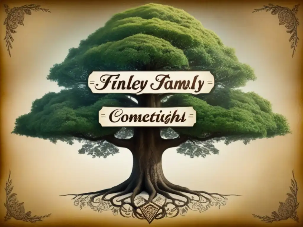 Un árbol genealógico detallado de la familia Finley con motivos gaélicos e historia