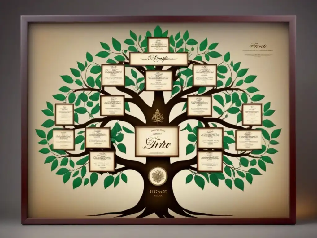 Árbol genealógico detallado de la historia del apellido Ureta, con caligrafía delicada y tonos sepia envejecidos