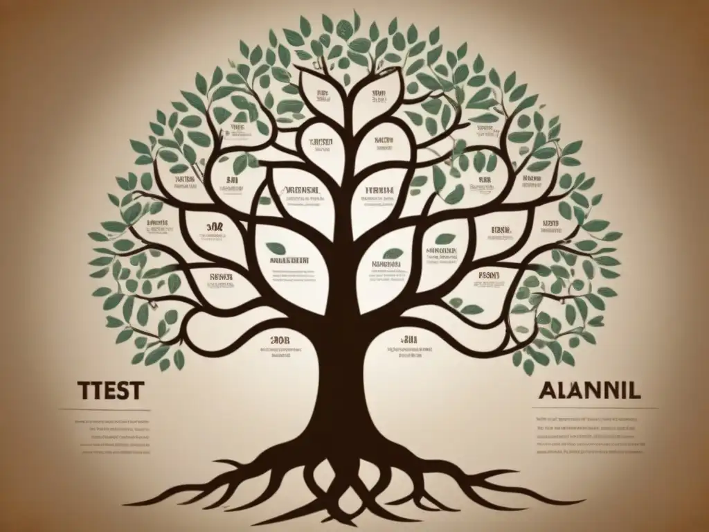 Un árbol genealógico detallado rodeado de equipo de pruebas de ADN en genealogía, fusionando historia y ciencia