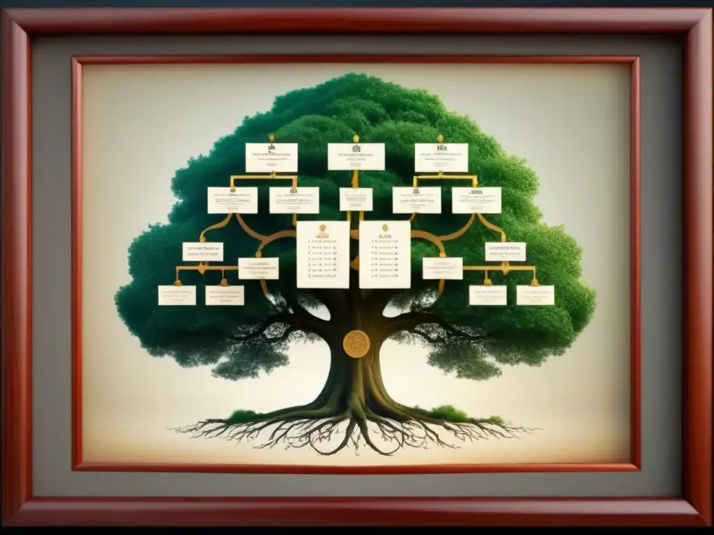 Un árbol genealógico vintage detallando la conexión francoirlandesa del apellido Lavelle con elegante caligrafía