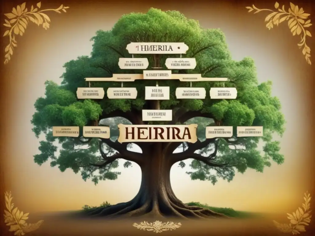 Árbol genealógico vintage de la familia Herrera Un árbol genealógico vintage de la familia Herrera, detallando la historia del apellido Herrera a través de generaciones