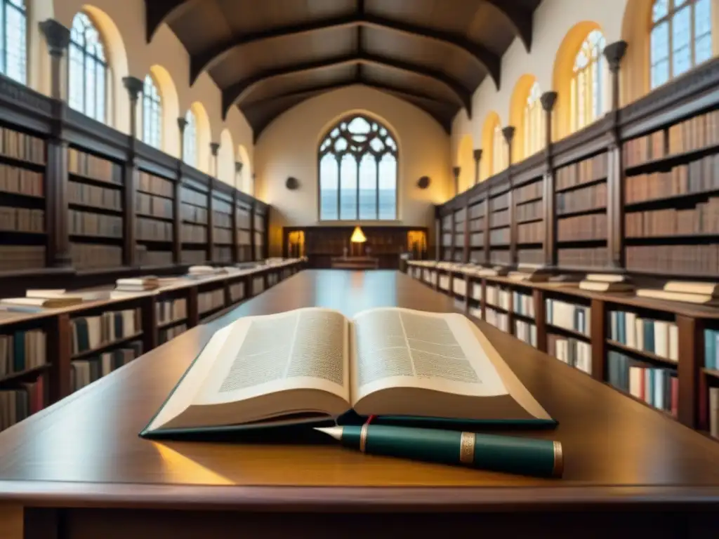 Una biblioteca antigua con luz dorada iluminando libros de 'Historia de Apellidos con R en la historia', plumas y mapas antiguos