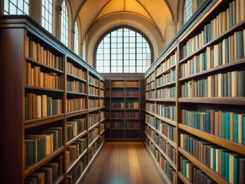 Una biblioteca vintage llena de libros antiguos, manuscritos polvorientos y globos terráqueos, bañada en cálida luz dorada