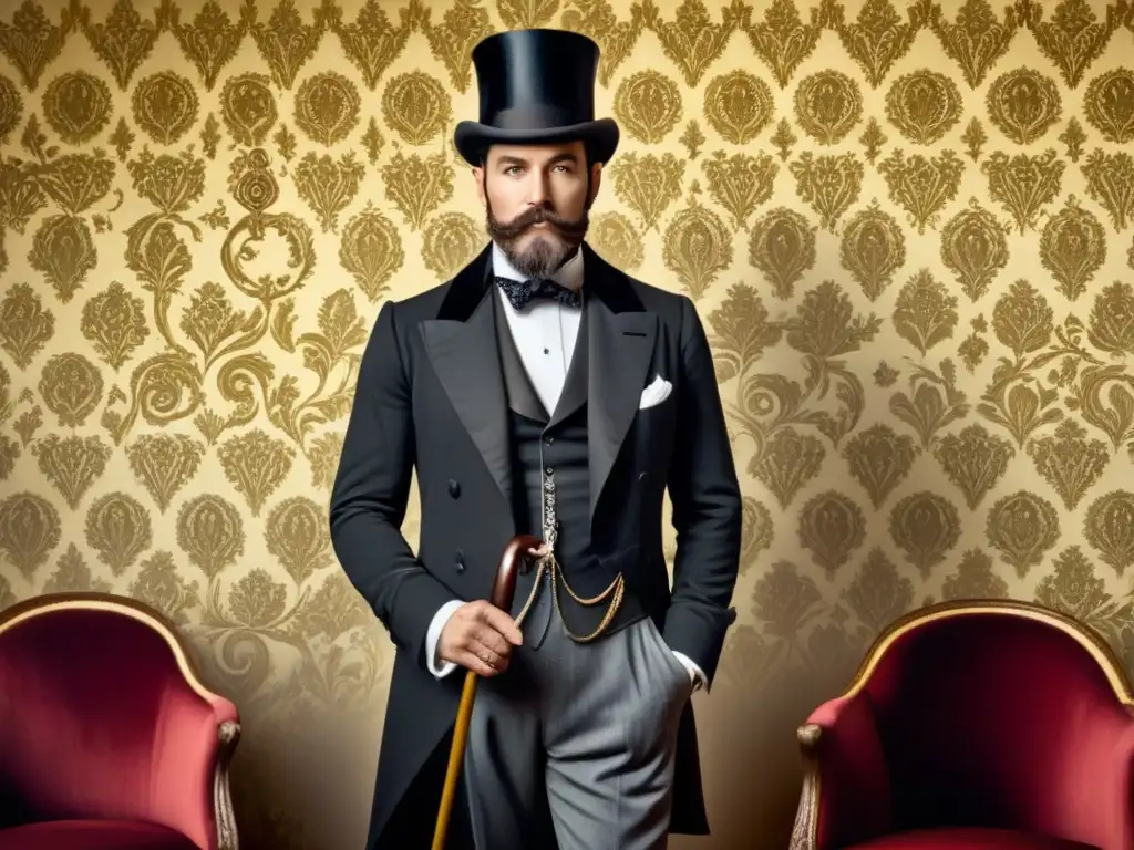 Un caballero vintage con sombrero de copa y bastón, evoca la elegancia del pasado