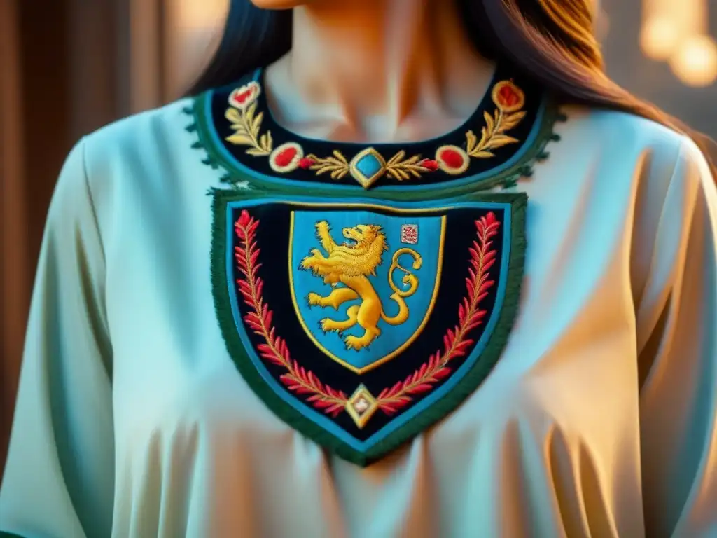 Una camiseta con escudos de armas meticulosamente bordados, reflejando la historia y linaje de la familia