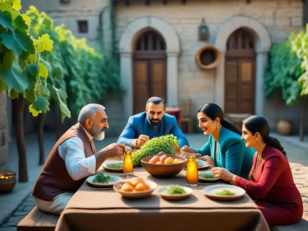 Una celebración familiar armenia capturada en una imagen detallada de 8k, evocando significado histórico apellidos armenios