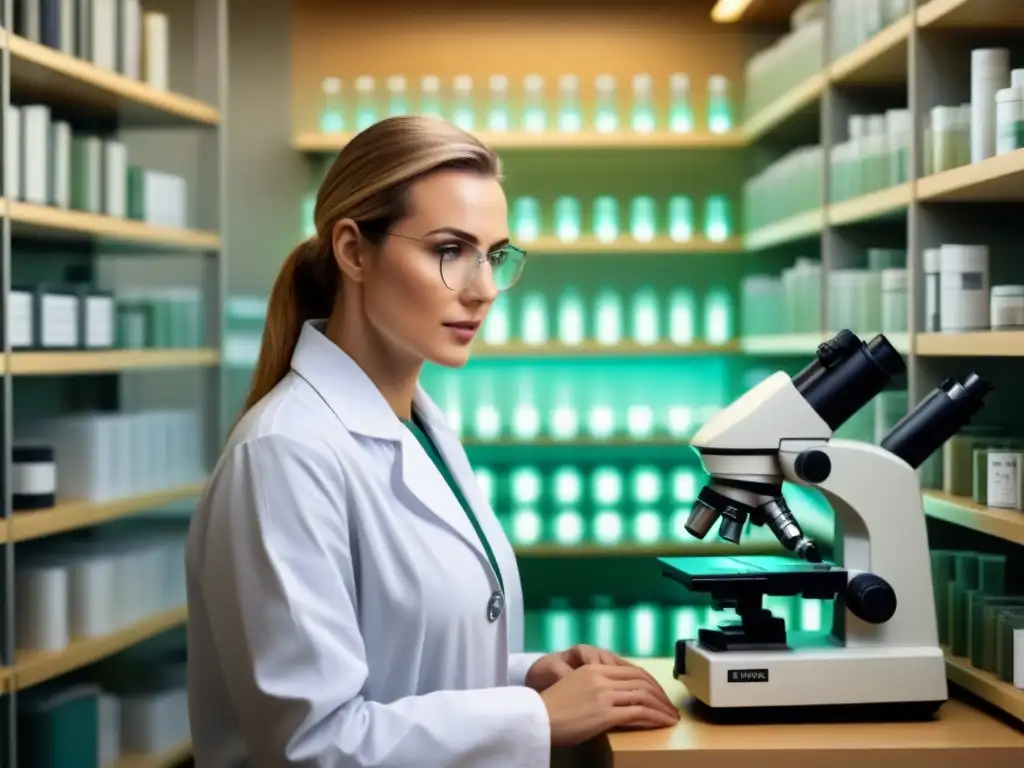 Un científico realiza secuenciación de ADN para genealogía en un laboratorio vintage lleno de instrumentos científicos y libros sobre genética