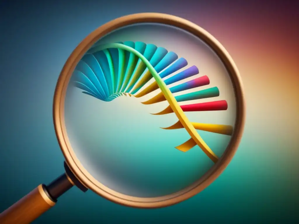 Comparativa MyHeritage vs FamilyTreeDNA: Detallada ilustración vintage de una lupa sobre ADN, con elementos científicos entrelazados