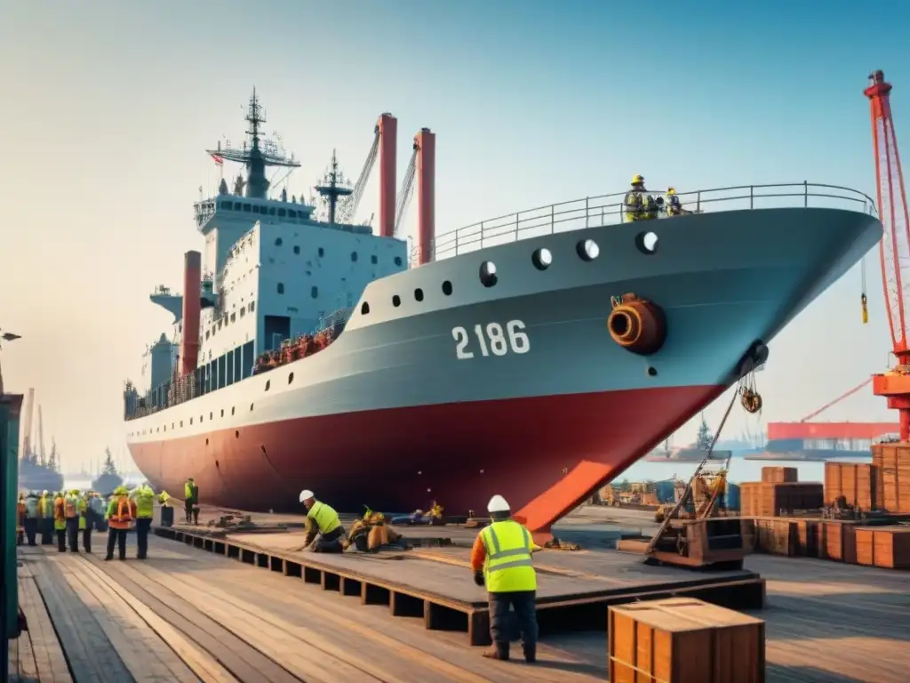 Construcción detallada de barcos en astillero del siglo XVIII