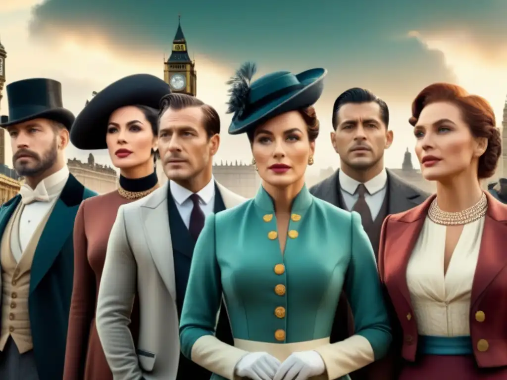 Evolución de Apellidos: Diversidad Histórica y Cambios Fonéticos Ilustración detallada de diferentes individuos de distintas épocas con apellidos, mostrando cambios fonéticos en apellidos genealógicos