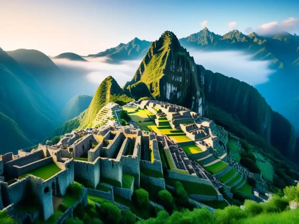 Ilustración detallada de una majestuosa cordillera con ruinas antiguas entre picos, evocando exploración y origen apellido Puig historia