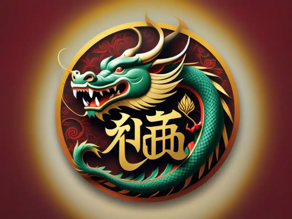 Ilustración detallada de un majestuoso dragón vietnamita entrelazado con caligrafía tradicional vietnamita, simbolizando el poder y la suerte