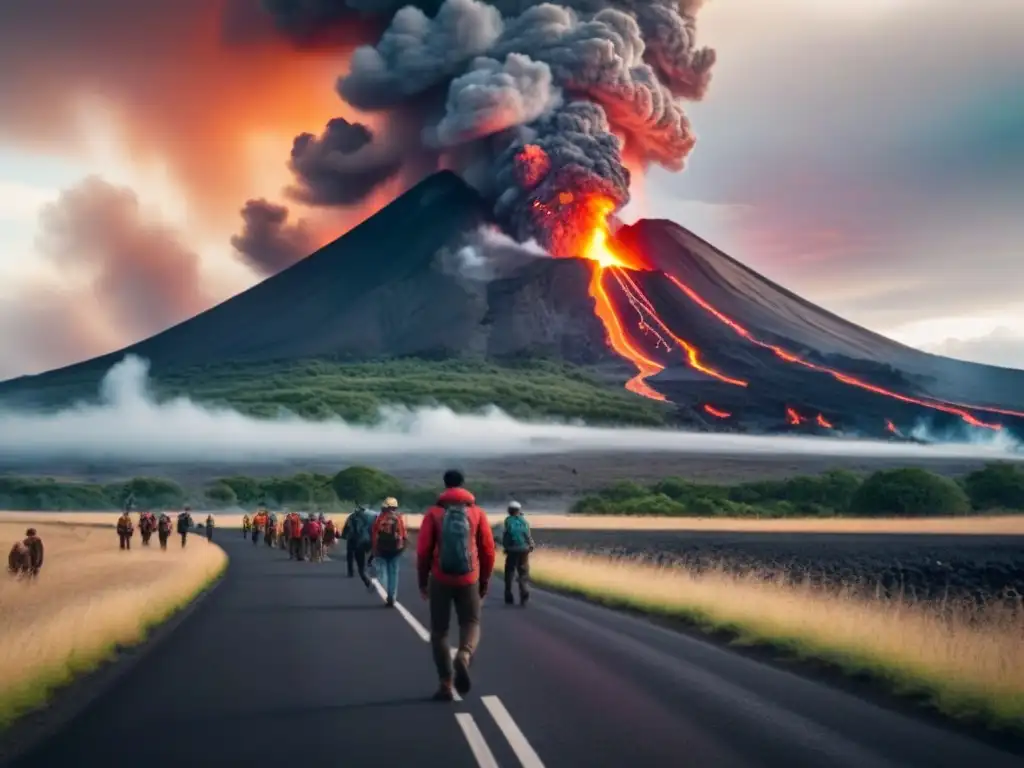 Ilustración vintage detallada en 8k de erupción volcánica masiva, con nubes de ceniza y lava