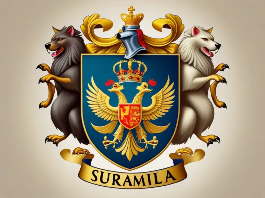 Emblemas de linaje: crests familiares detallados y simbólicos Detallada ilustración vintage con variados escudos familiares, rico en simbolismo y color