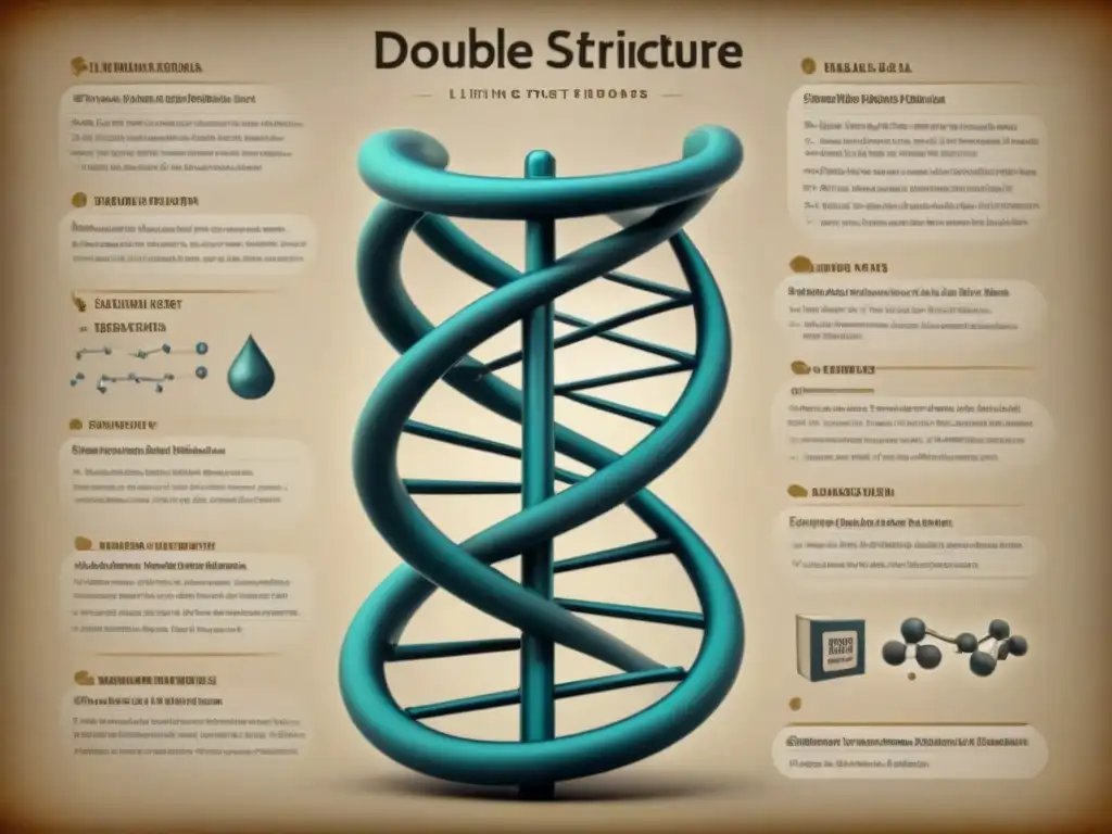Ilustración detallada vintage del ADN con tonos terrosos, evocando descubrimiento
