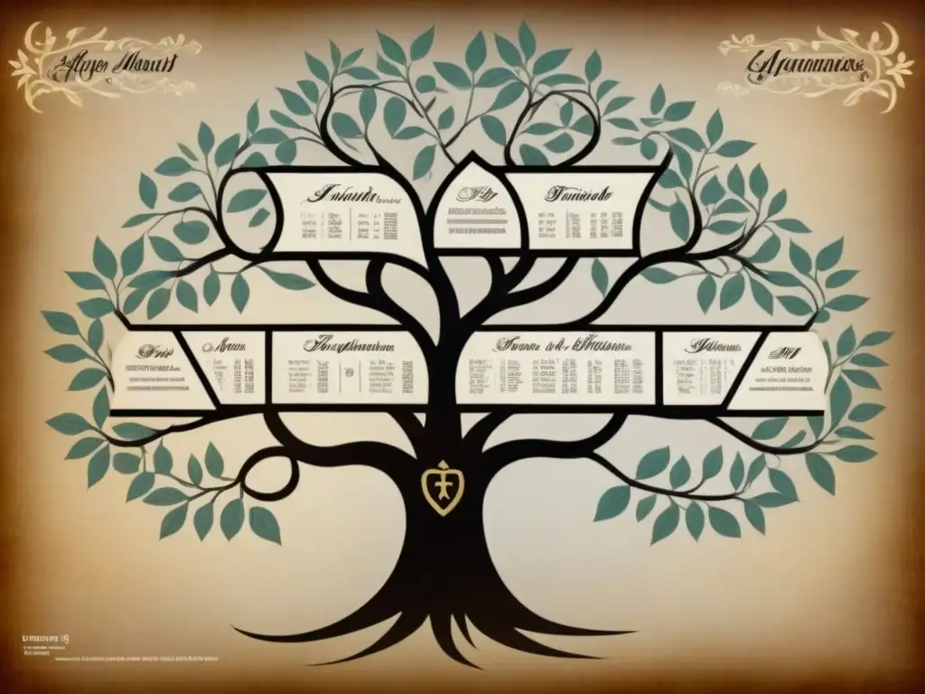 Un detallado árbol genealógico judío con apellidos que comienzan con la letra 'I', mezclando historia y elegancia