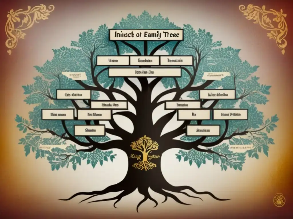 Un detallado árbol genealógico de la familia Escobar desde España hasta América, con caligrafía detallada