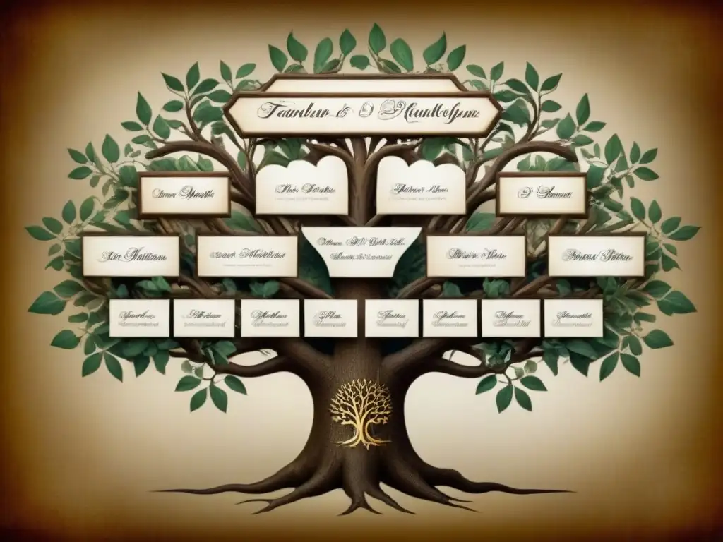 Un detallado árbol genealógico inspirado en el pasado que muestra la historia del apellido Fairbanks a través de los siglos