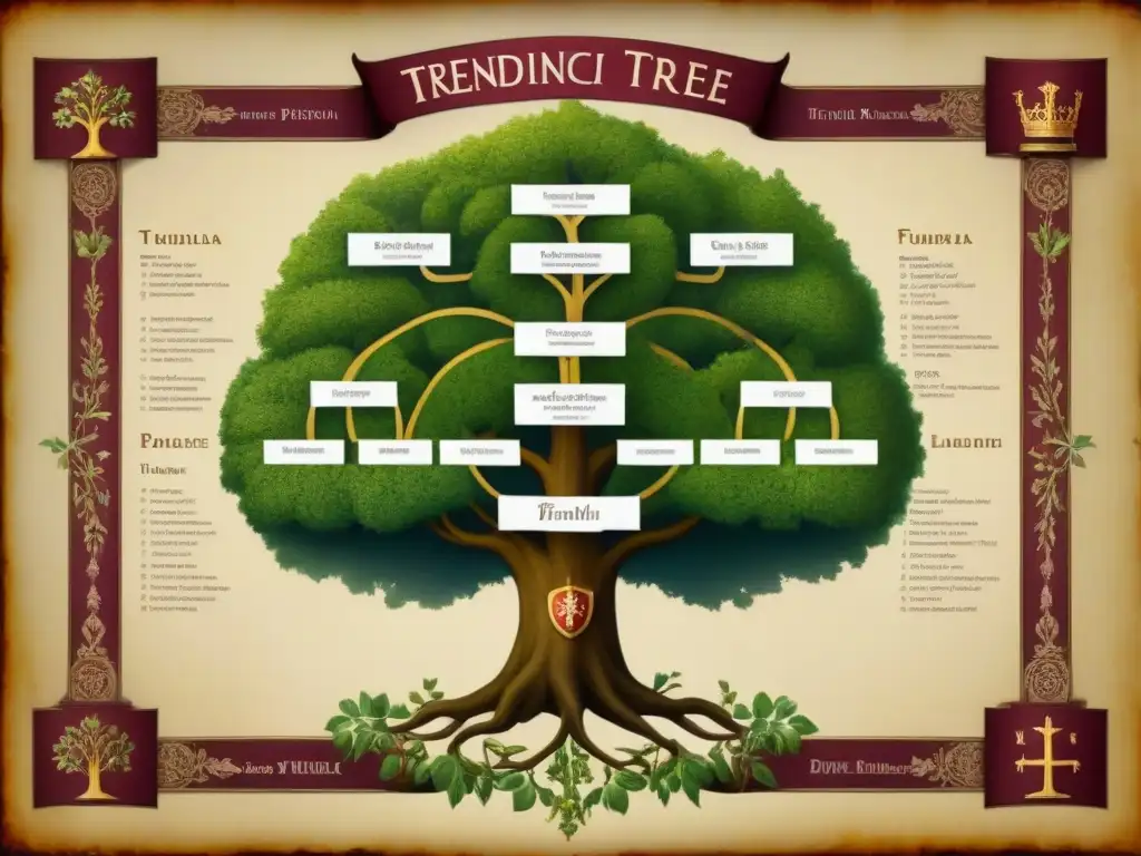 Detallado árbol genealógico del Renacimiento Italiano con historia de apellidos en Renacimiento Italiano