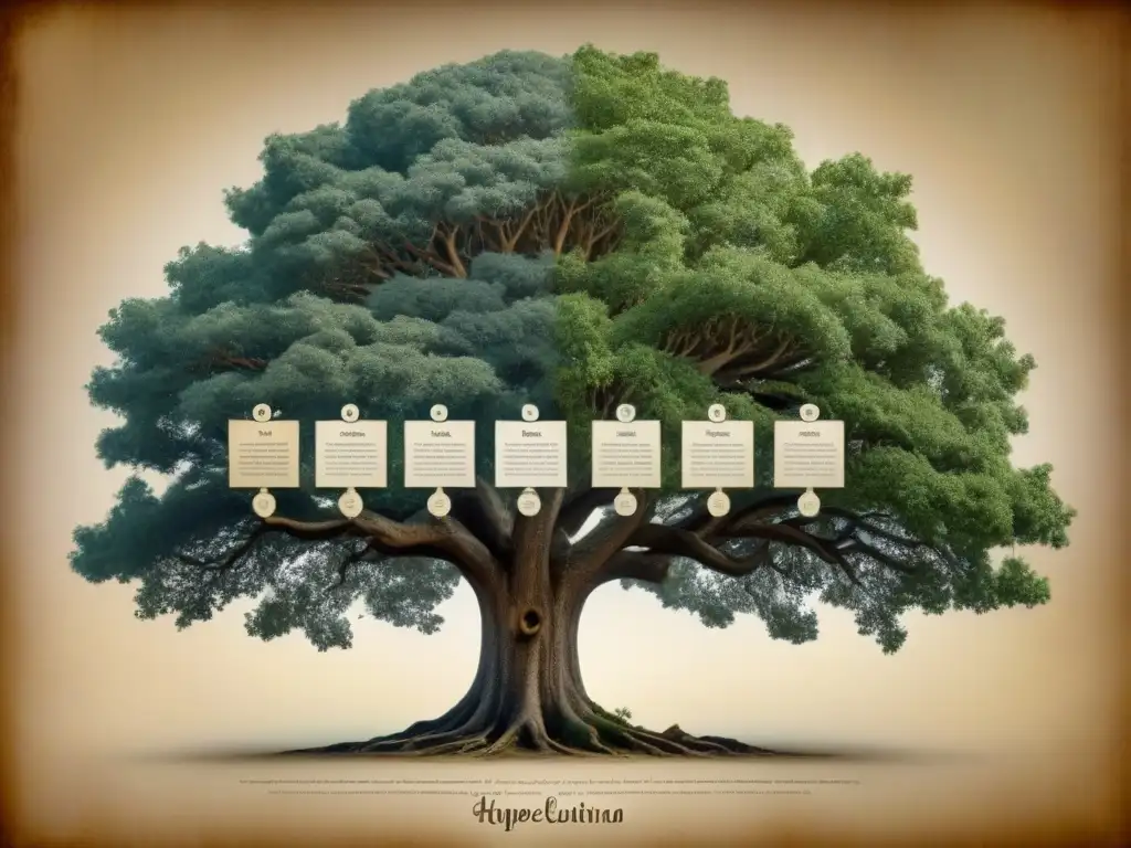 Un detallado árbol genealógico vintage que muestra la evolución de apellidos comunes con la letra Q, transmitiendo herencia y tradición