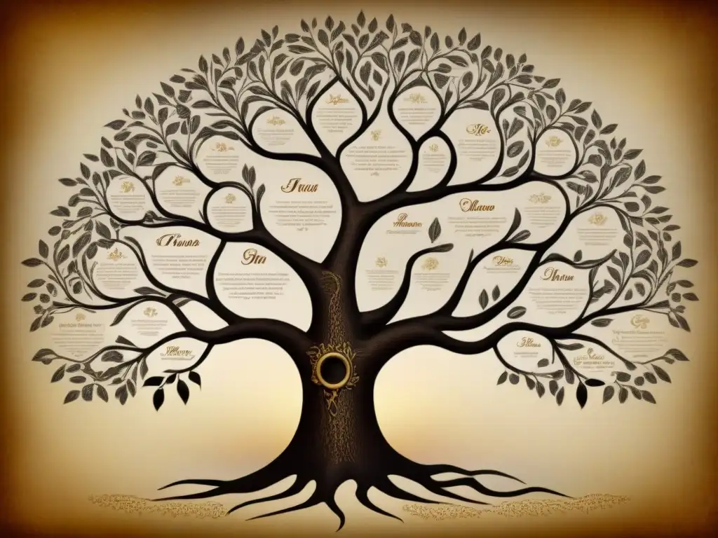 Detallado árbol genealógico vintage, evoca historia y nostalgia con elegante caligrafía