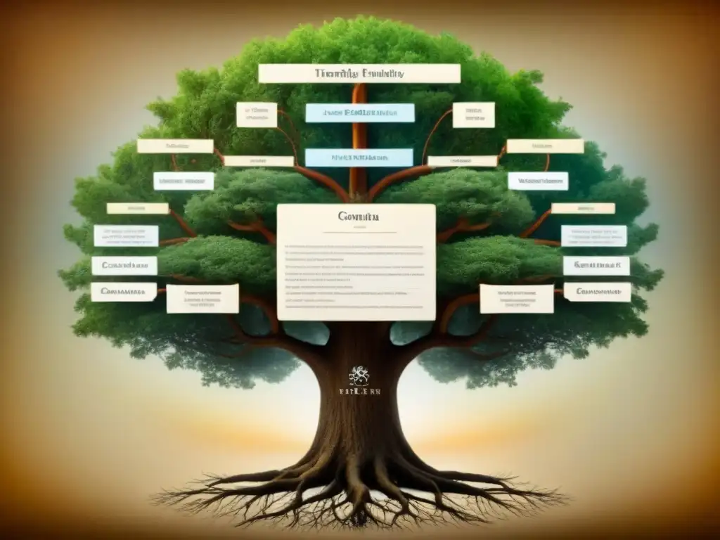 Un detallado árbol genealógico vintage con anomalías genéticas en apellidos históricos