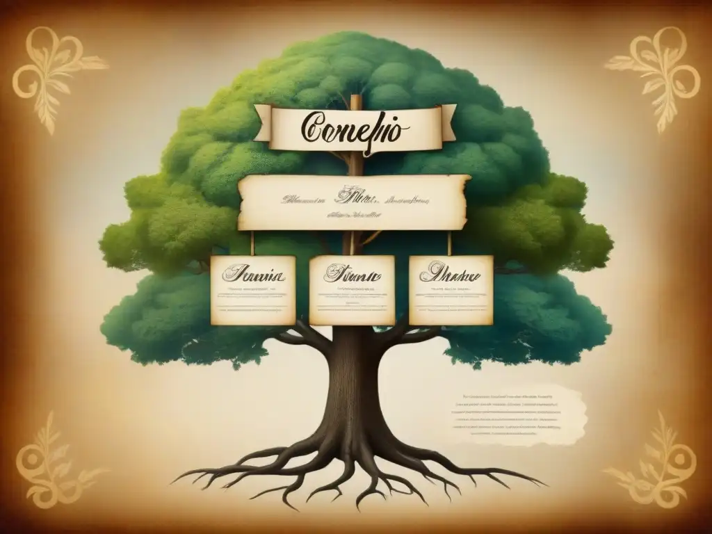 Un detallado árbol genealógico vintage de la historia del apellido Cornejo en Chile, con caligrafía delicada y toques nobles