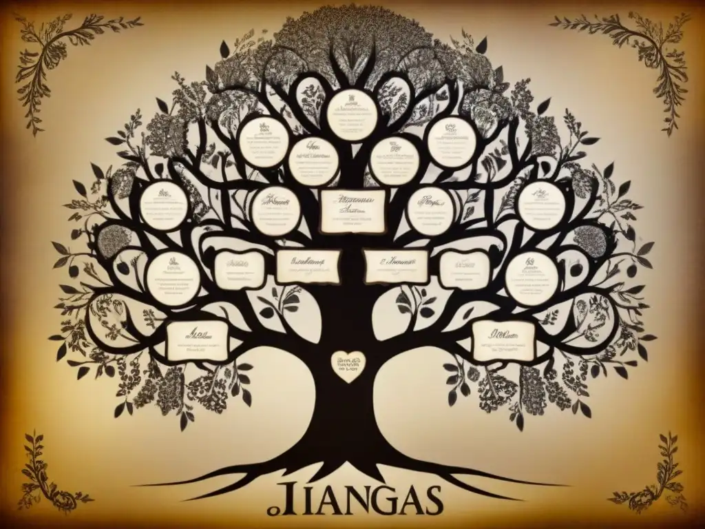 Un detallado árbol genealógico vintage de la familia Iglesias, mostrando el origen y significado del apellido en elegante caligrafía sepia