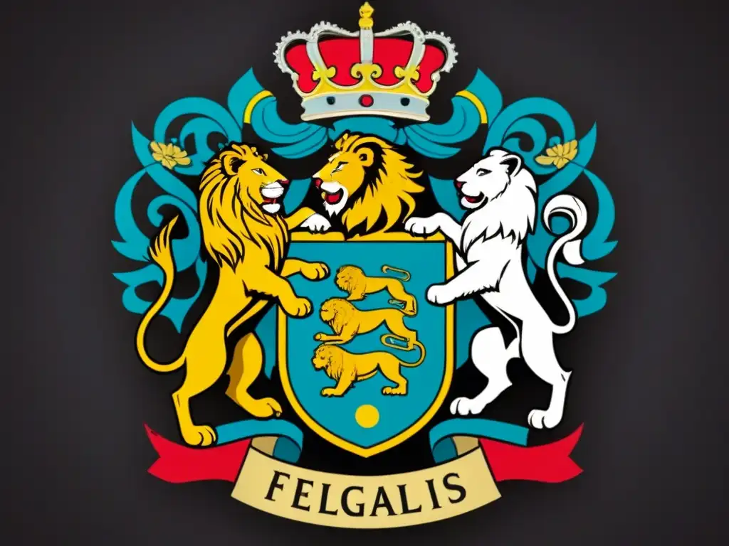 Detallado escudo de armas europeo con símbolos heráldicos enriquecidos, capturando la paleta de colores de la tradición heráldica europea
