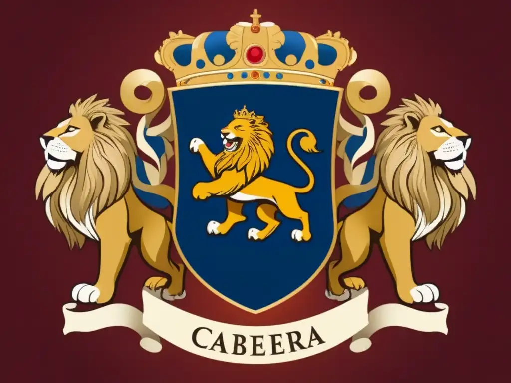 Escudo noble de la familia Cabrera: diseño detallado y regio Detallado escudo familiar vintage de la familia Cabrera, con diseños regios, leones y ornamentos, simbolizando su noble herencia
