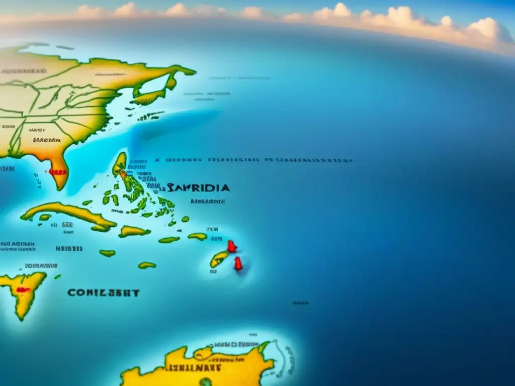 Detallado mapa antiguo de los viajes de España a América durante la colonización, evocando historia apellidos españoles América