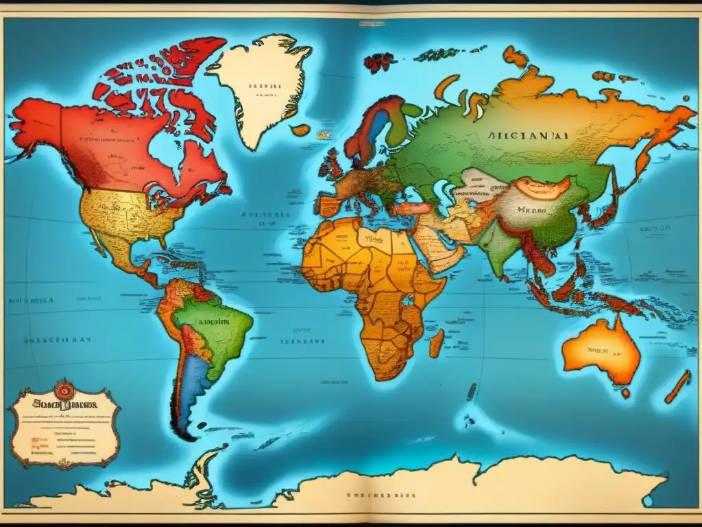 Un detallado mapa vintage de las Américas con rutas de migración y evolución de apellidos