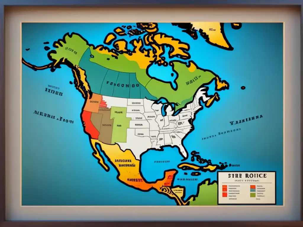 Detallado mapa vintage de las Américas con las rutas del conquistador español Narváez