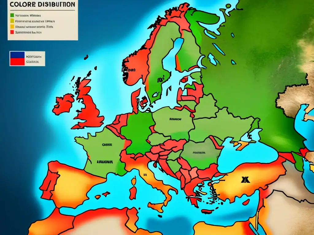 Detallado mapa vintage de Europa con fronteras cambiantes por guerras históricas, ilustrando conexiones genealógicas