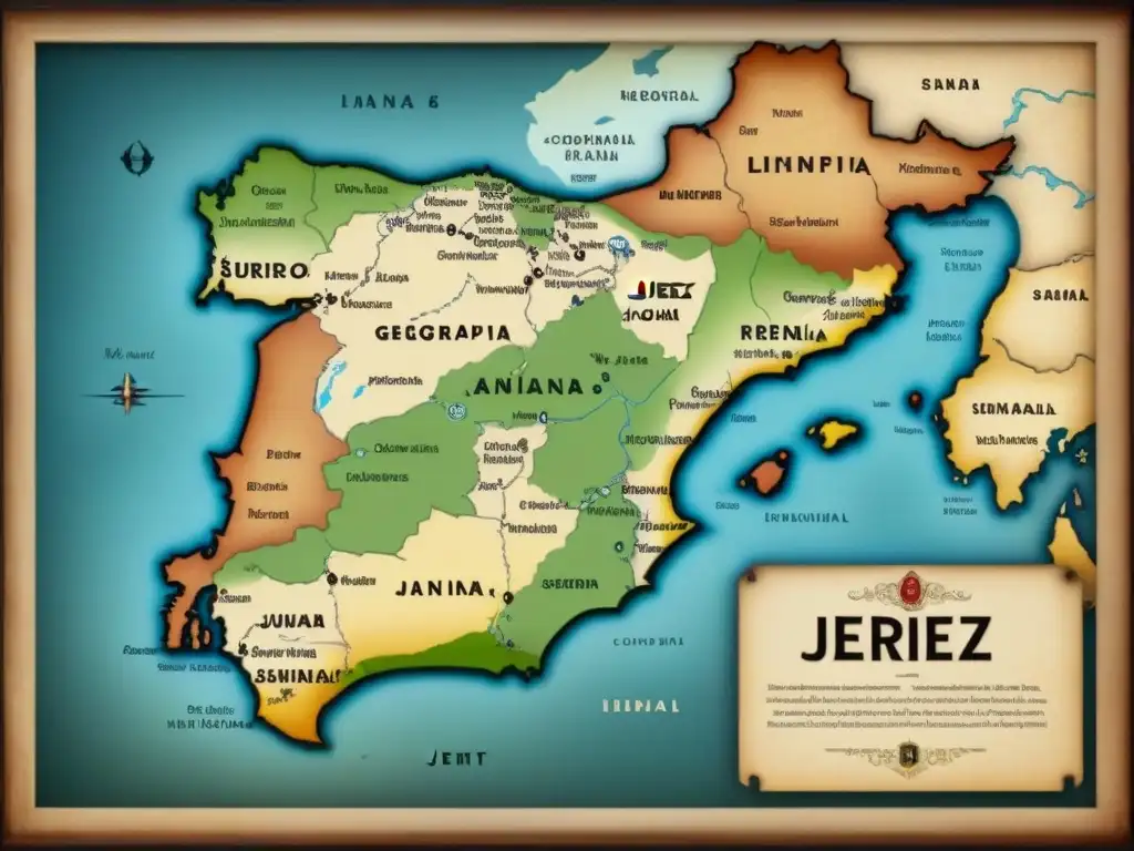 Detallado mapa vintage mostrando la distribución geográfica del apellido Jerez