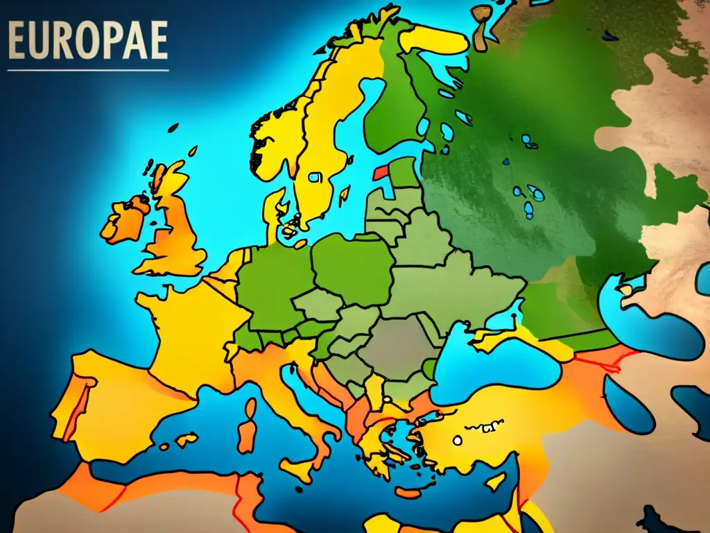 Un detallado mapa vintage de Europa mostrando la historia de apellidos europeos influenciados