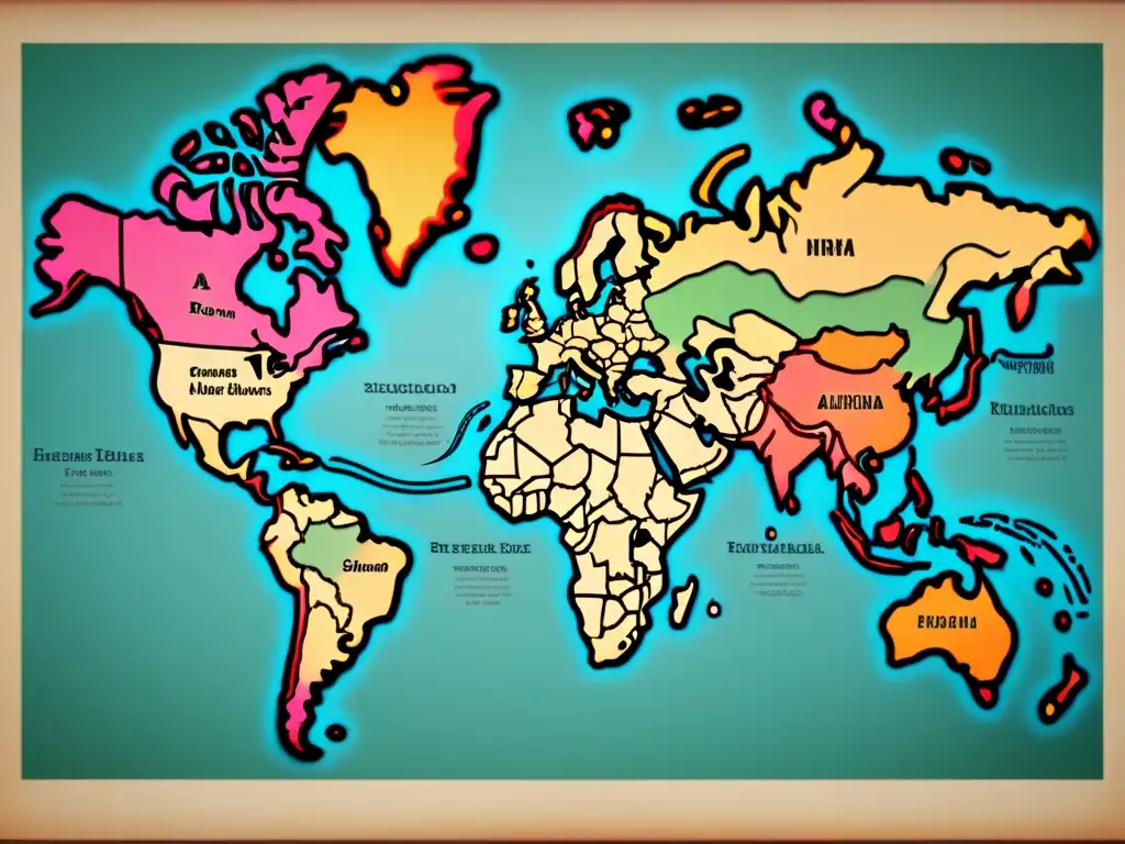 Detallado mapa vintage de migración de apellidos en el s