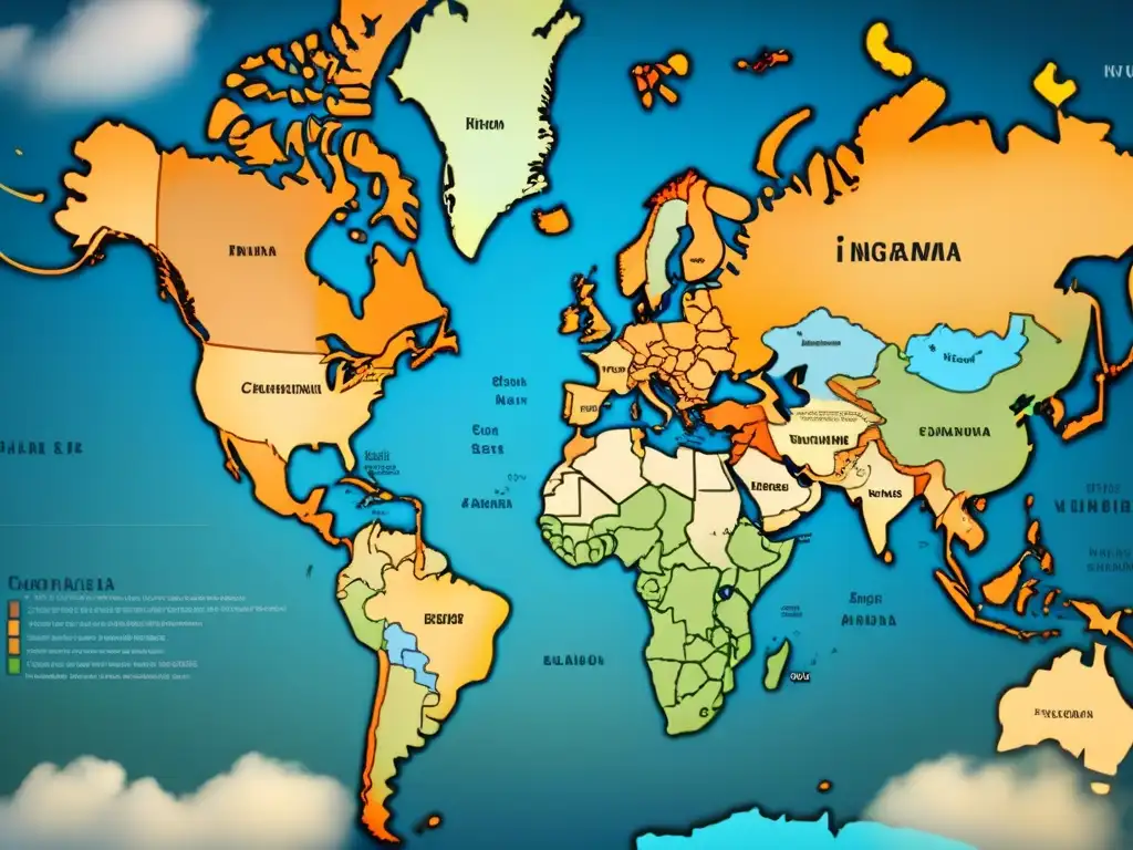 Detallado mapa vintage de dispersión mundial de apellidos que comienza con la letra 'B'