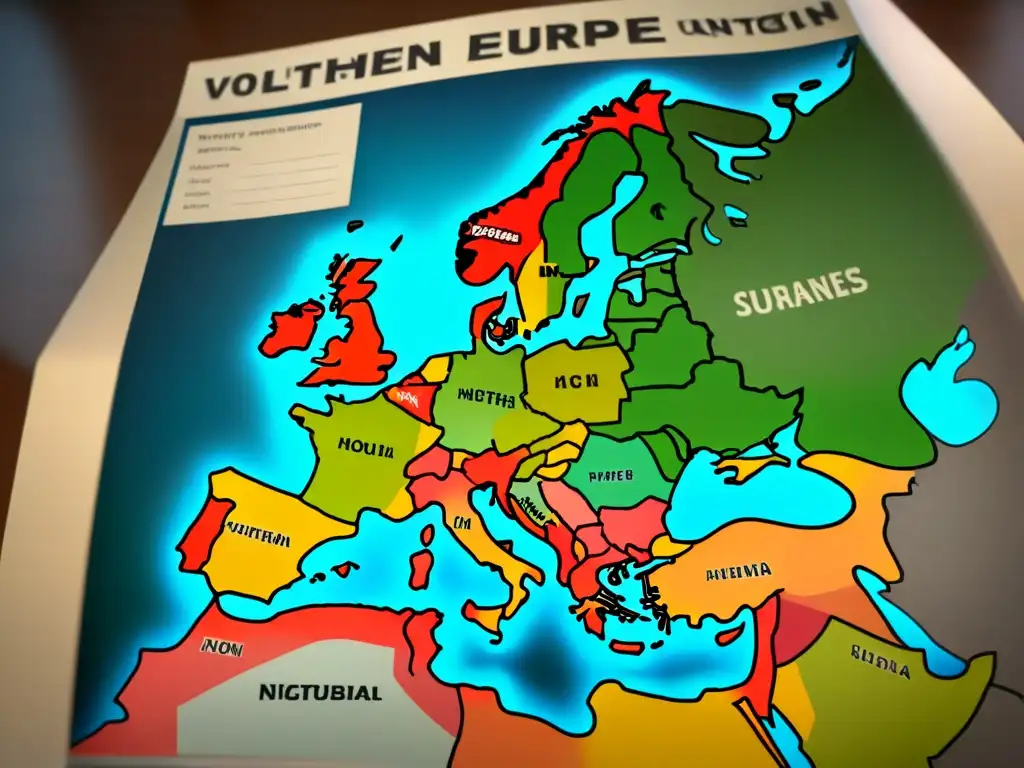 Detallado mapa vintage de Europa del Norte con Orígenes apellidos raros Europa en caligrafía detallada