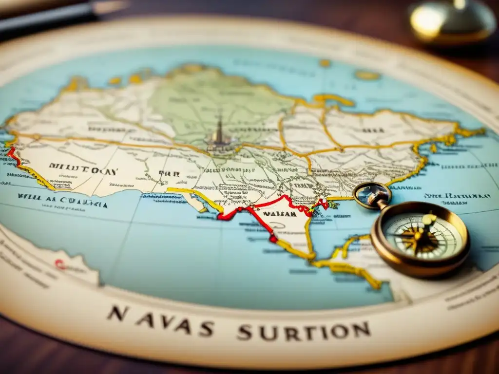 Mapa vintage detallado de la evolución histórica del apellido Navas Detallado mapa vintage del origen del apellido Navas, con tonos sepia y adornos históricos