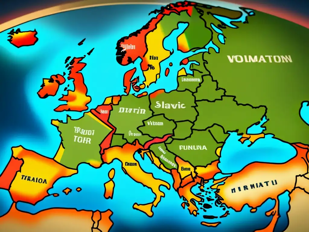 Detallado mapa vintage de Europa del Este con origen y rutas de apellidos eslavos, en tonos tierra que evocan historia y cultura