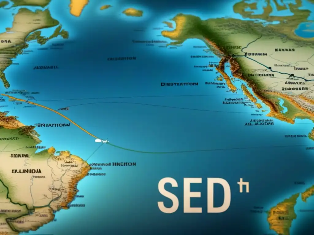 Un detallado mapa vintage de rutas migratorias muestra la distribución de apellidos con colores desvanecidos y detalles cartográficos intrincados