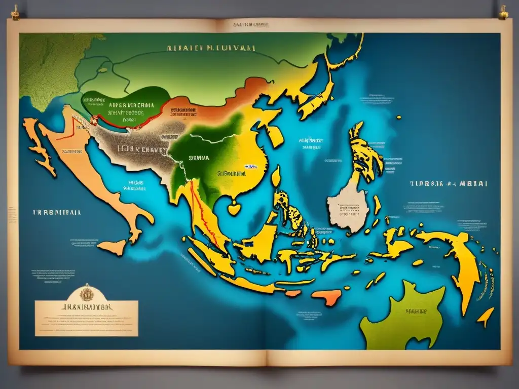 Detallado mapa vintage de rutas migratorias de la diáspora turca a América desde el Imperio Otomano, con ilustraciones de barcos y símbolos culturales