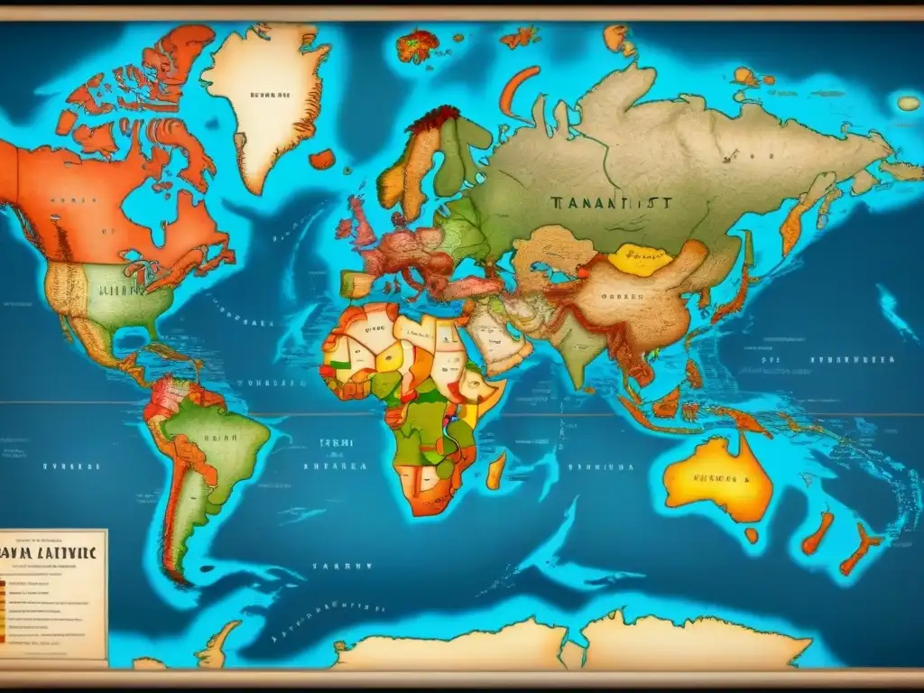 Detallado mapa vintage de rutas comercio transatlántico entre América y Europa, resaltando linajes e impacto histórico