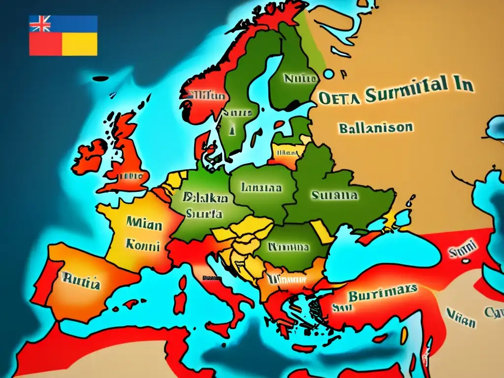 Detalle antiguo de mapamundi europeo con la dispersión de apellidos balcánicos