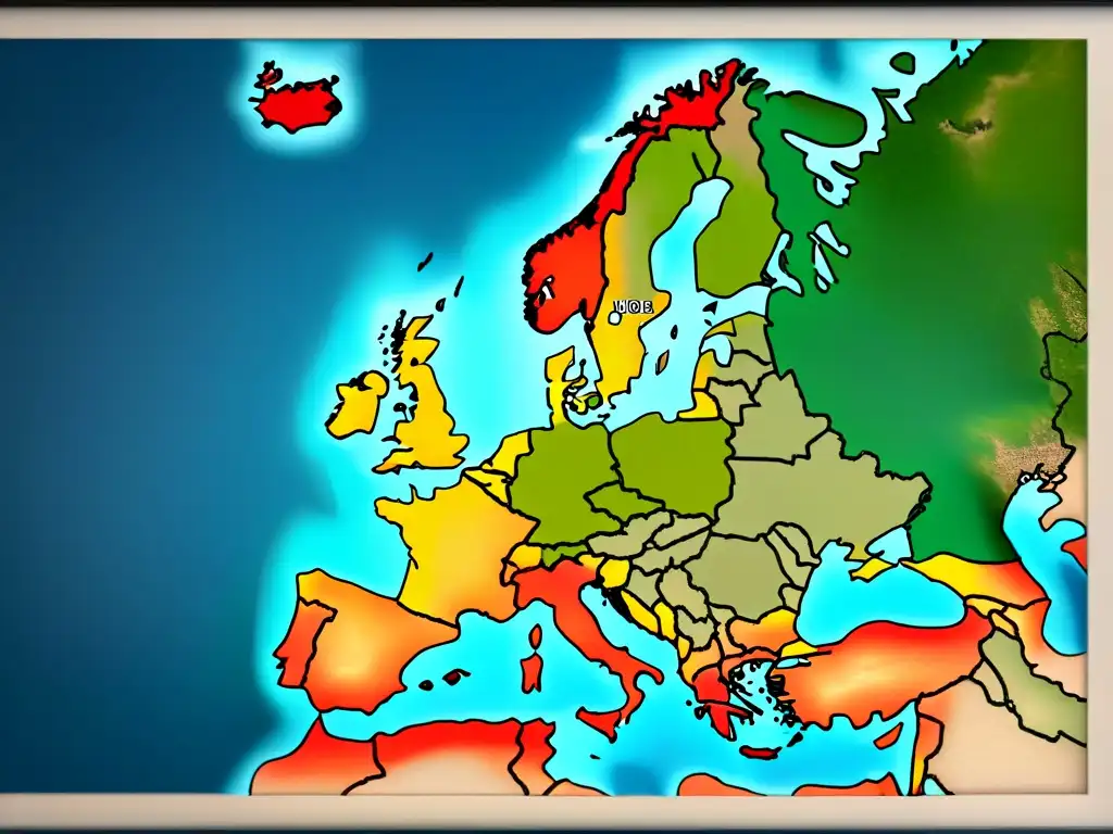 Detalle de un antiguo mapa de Europa del siglo XIX, resaltando regiones clave para la historia del apellido Bonaparte