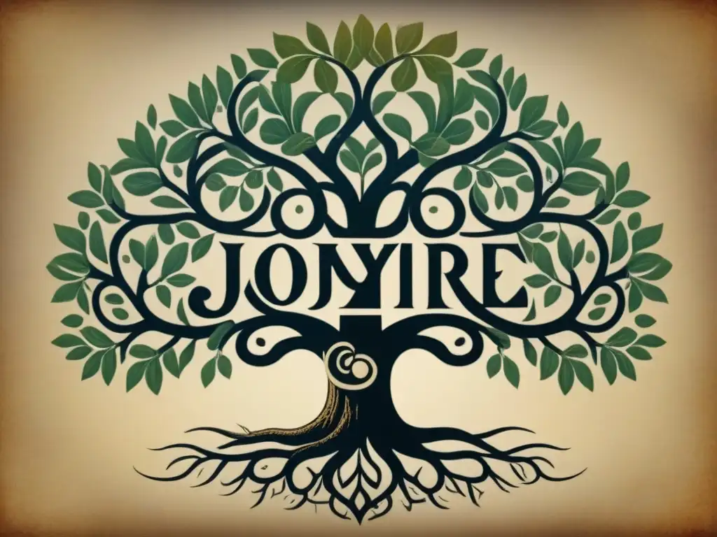 Detalle del árbol genealógico del apellido Joyce, mostrando su evolución a lo largo de los siglos